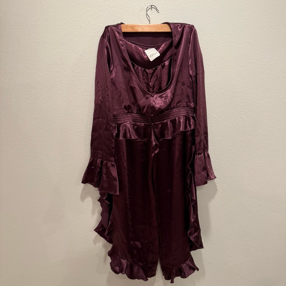 NWT Set of Free People Purple Satin Ruffle Pajamas Size Small $148 Retail